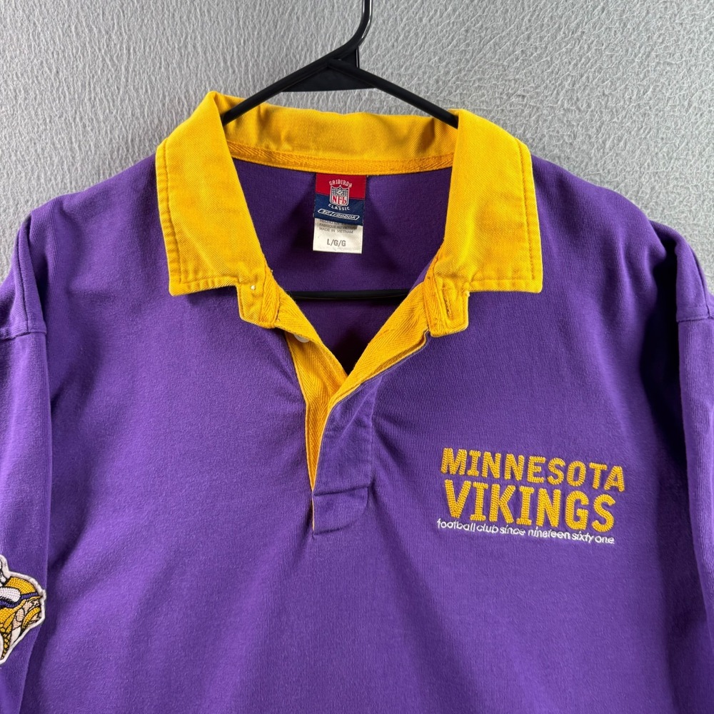 Vintage Minnesota Vikings Rugby Shirt Mens Large Long Sleeve Cotton Polo Y2K NFL